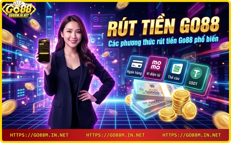 Ba phương thức rút tiền Go88: ngân hàng, ví điện tử, thẻ cào