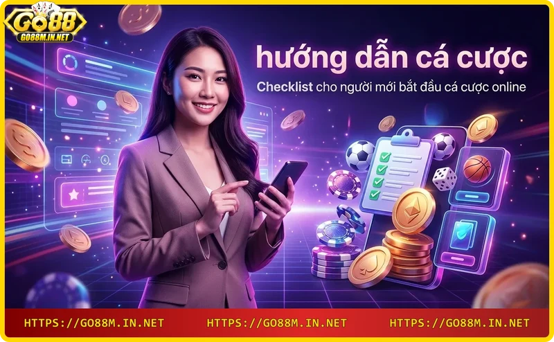 Checklist cá cược online - Máy tính bảng với biểu tượng và đồng xu vàng