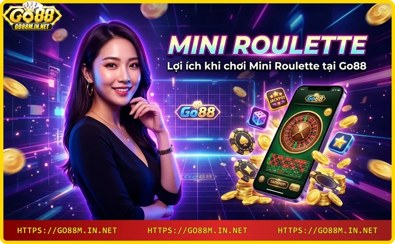 Điện thoại hiển thị giao diện mini roulette Go88 với chip vàng và quà tặng