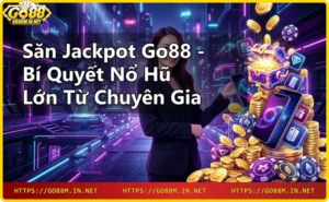 Điện thoại hiển thị trò chơi jackpot Go88 với đồ họa neon và vàng