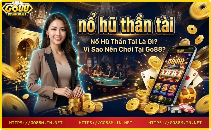 Giao diện game nổ hũ thần tài với tượng thần tài và jackpot tại Go88
