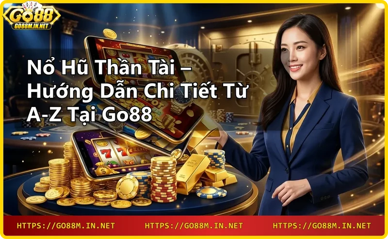 Giao diện game nổ hũ thần tài với tượng thần tài và jackpot tại Go88