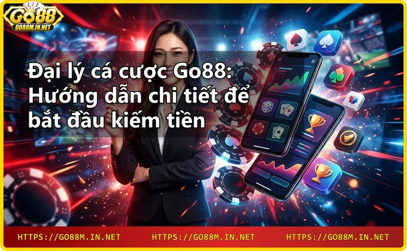 Lợi ích hoa hồng đại lý Go88 với đồng xu vàng và biểu đồ tăng trưởng