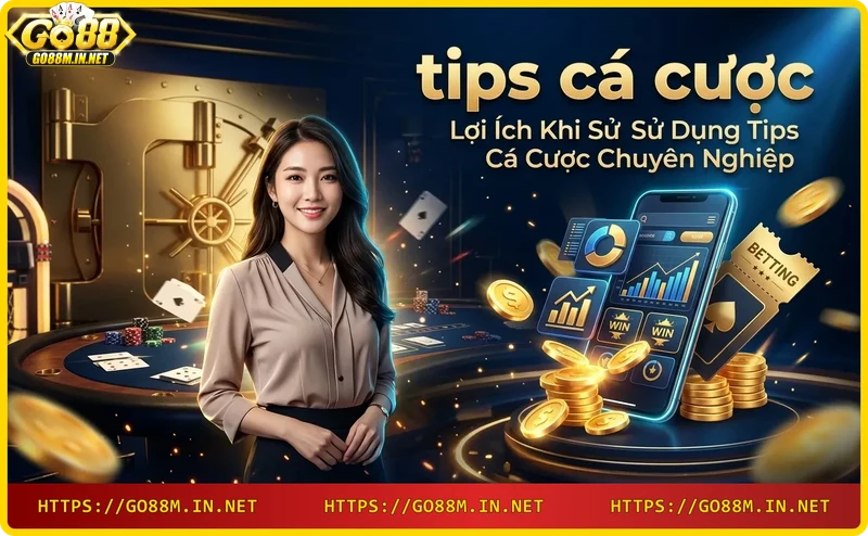 Minh họa lợi ích của tips cá cược chuyên nghiệp với đồng xu vàng và biểu tượng an toàn