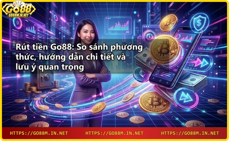 Người dùng thực hiện rút tiền Go88 trên điện thoại với biểu tượng bảo mật