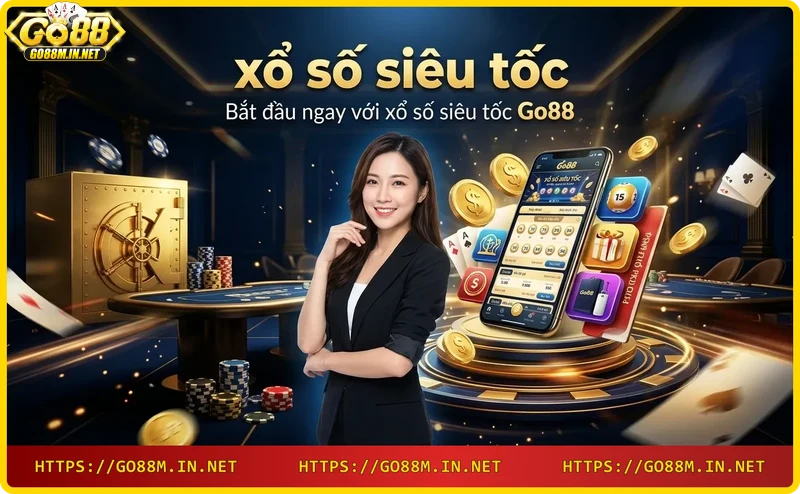 Nút bắt đầu tham gia xổ số siêu tốc Go88 với hiệu ứng neon
