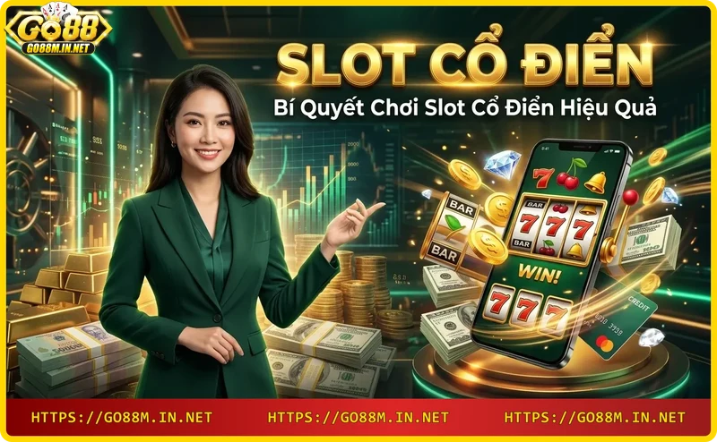 Tay người chơi đặt cược trên máy slot cổ điển với biểu tượng RTP và tiền vàng