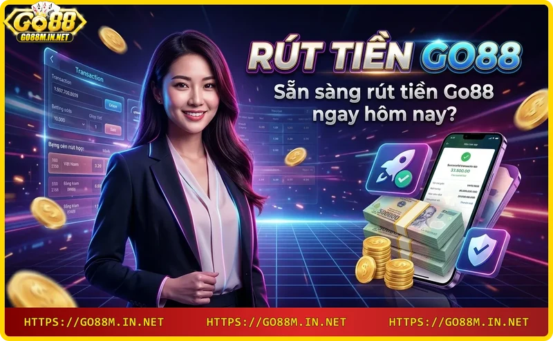 Thành công rút tiền Go88 với điện thoại và biểu tượng xác nhận