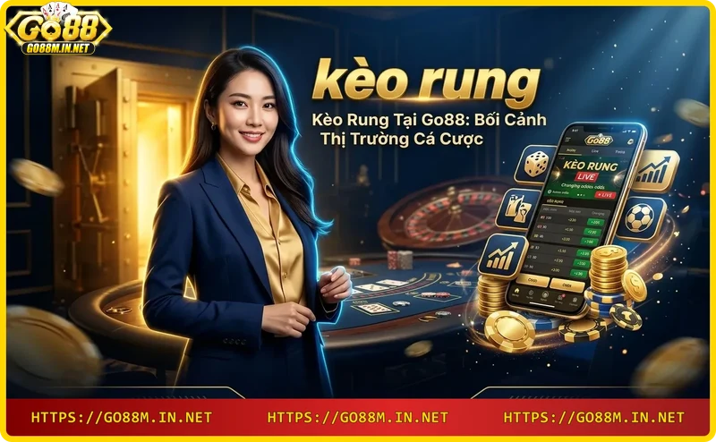 Thị trường cá cược trực tuyến với điện thoại hiển thị ứng dụng kèo rung, biểu đồ tăng trưởng