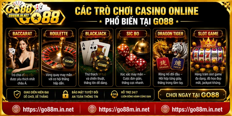 Các trò chơi casino online phổ biến tại Go88